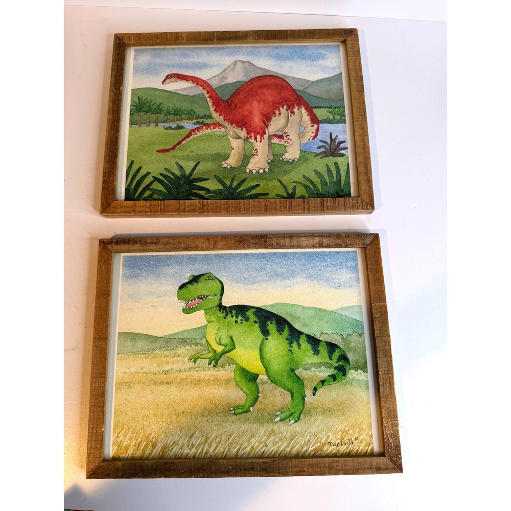 Hobby Lobby Dinosaur Watercolor Prints Set of 2 Tracy Lizotte Wood Frames